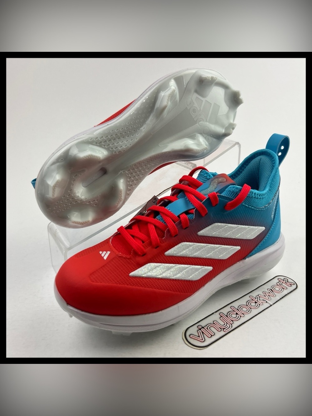 Adizero Impact TPU Kids Cleats Youth Size 3 Candy Red Blue White JR7830